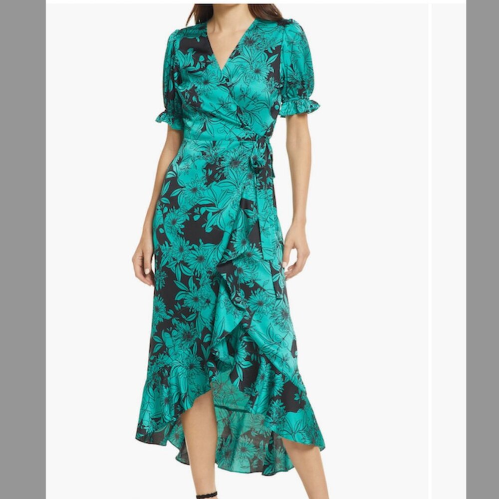 Chelsea28 Teal Floral Midi wrap Dress Small S